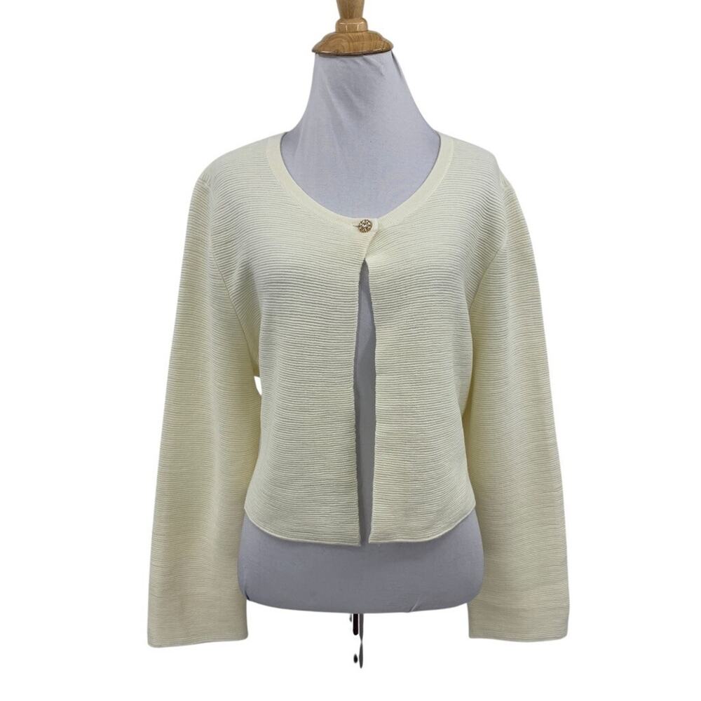 Talbots Cardigan Womens L Large Eggshell Wool Blend One Button Cropped Sweater